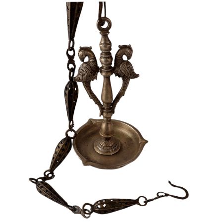 Brass Twin Parrorts Hanging Diya Oil Lamp